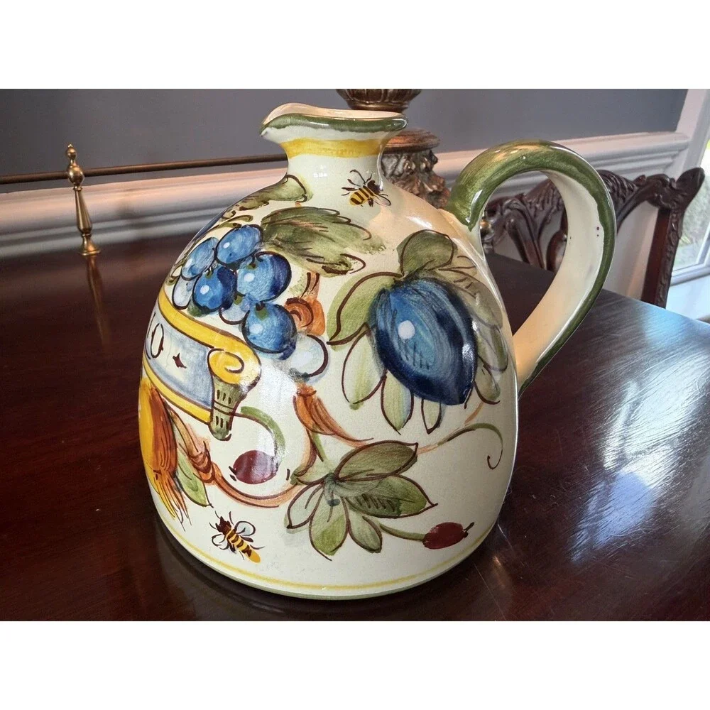 Vintage Ammannati Italy Hand-Painted Ceramic Olive Oil Dispenser Signed